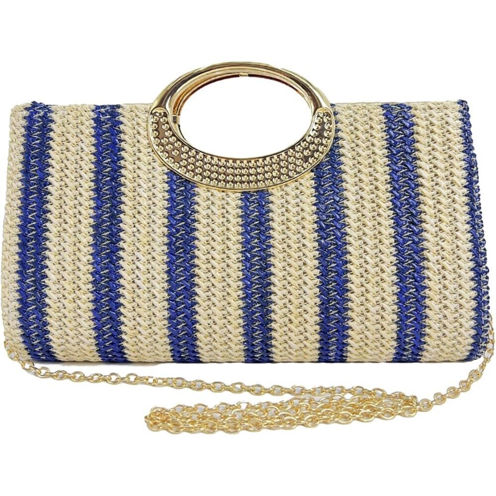 Straw Beach Bag Woven Tote Crossbody Clutch Summer Striped Women’s Purse